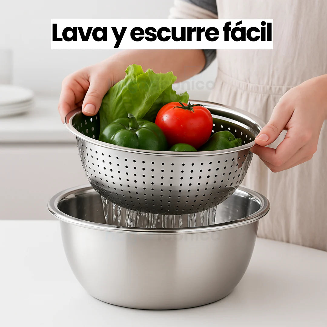 Set 3 en 1 Bowl con colador y rallador