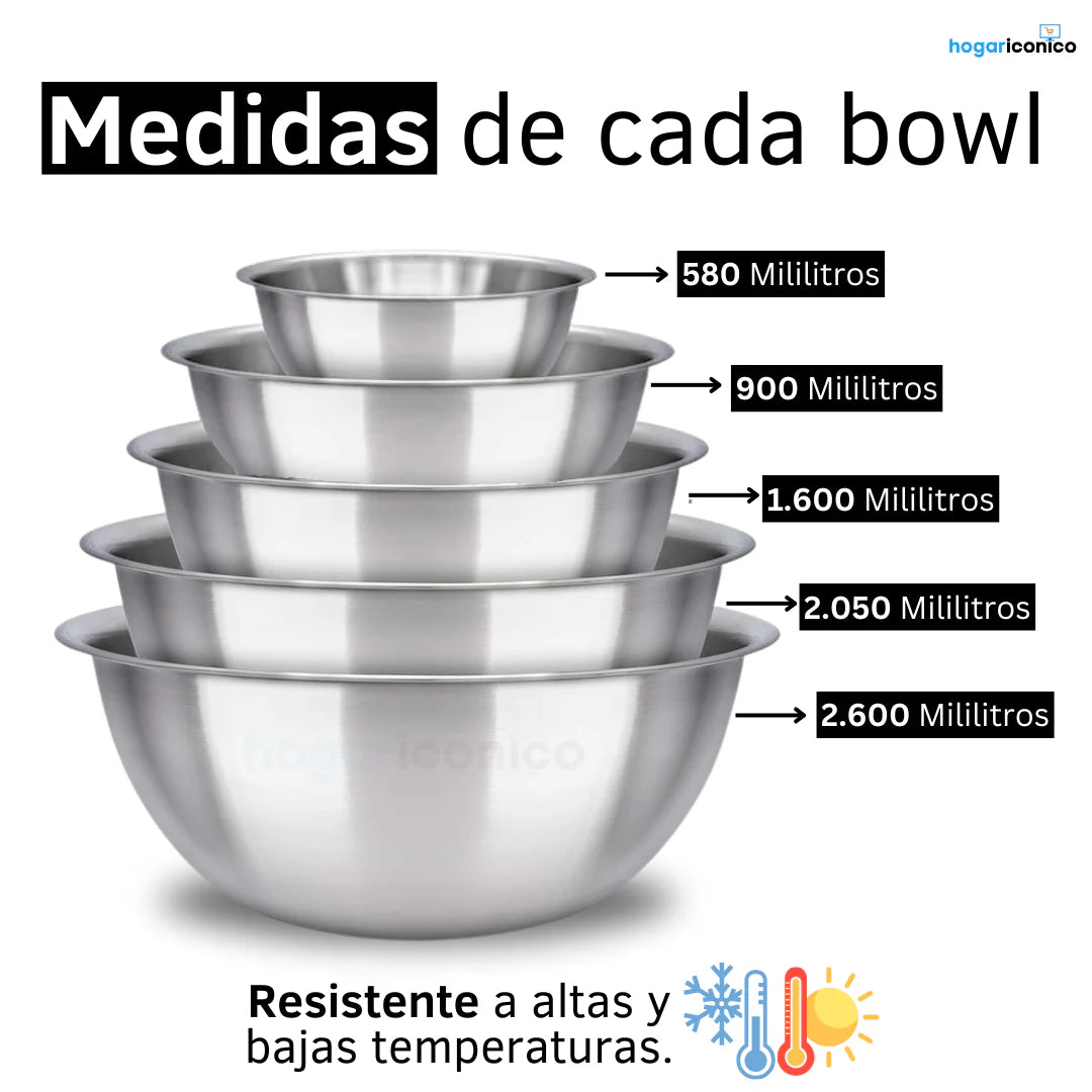 Set x5 Bowls en acero inoxidable