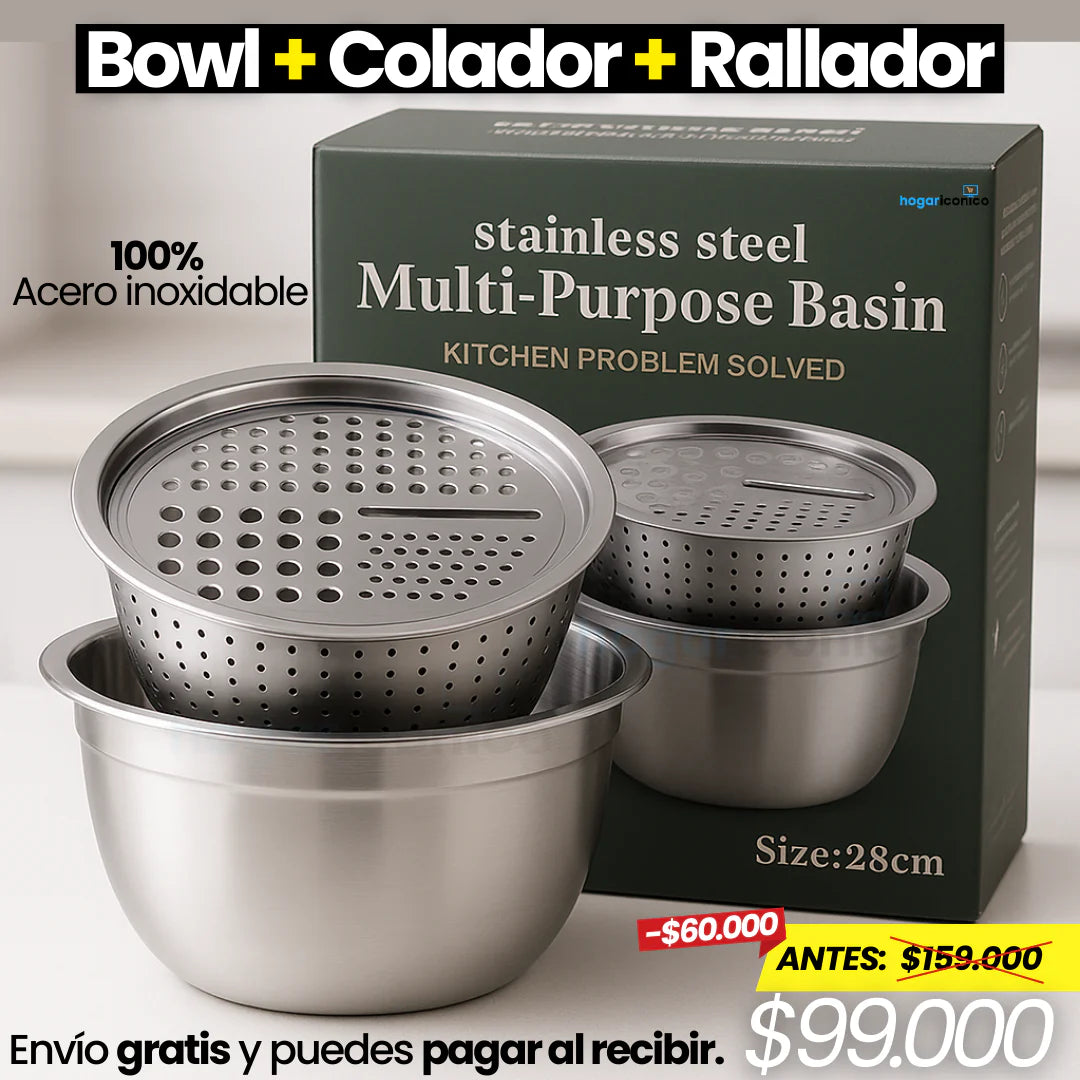 Set 3 en 1 Bowl con colador y rallador