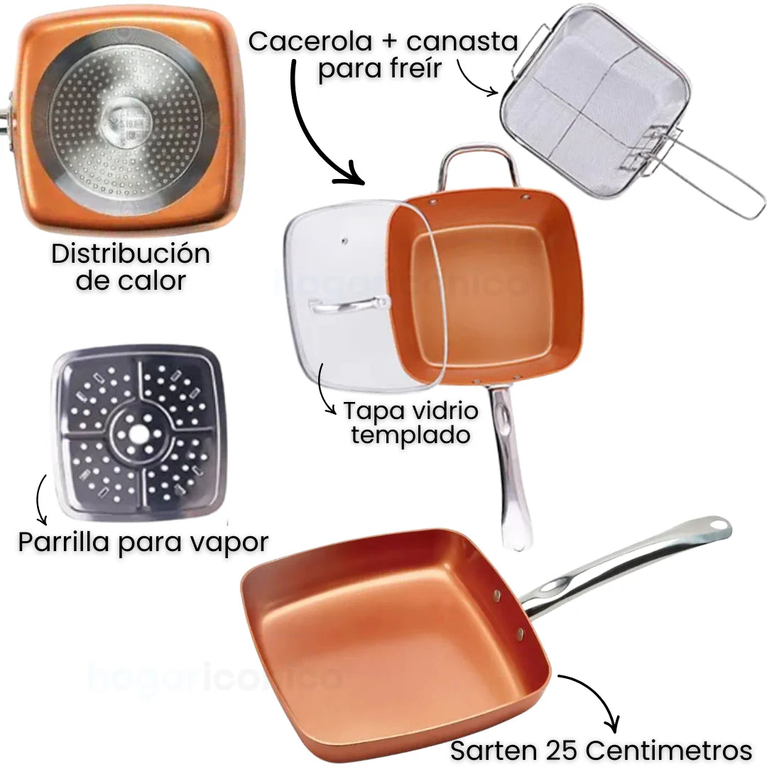 Set sartén y cacerola de cobre con accesorios