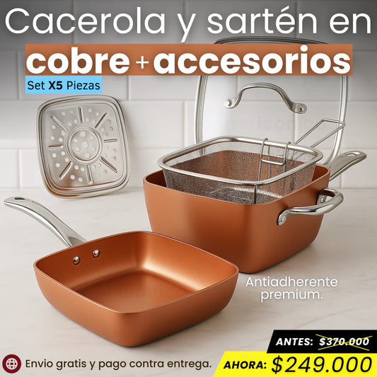 Set sartén y cacerola de cobre con accesorios